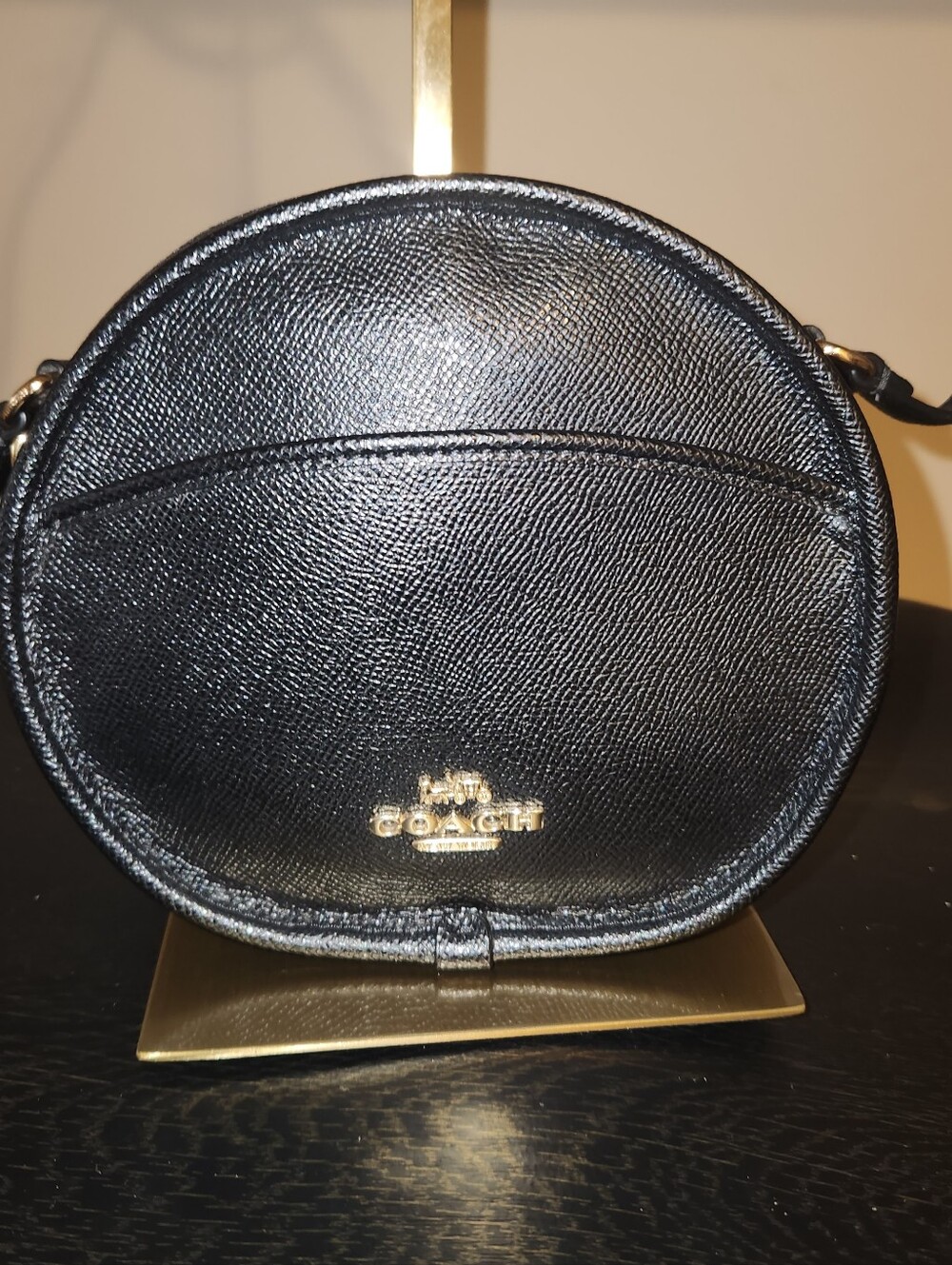 Coach Black Round Leather Crossbody with Gold Logo